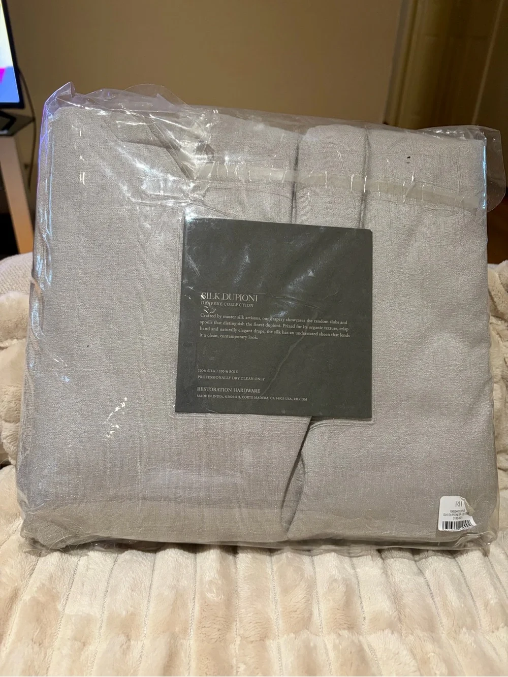 Restoration Hardware 100% Silk Dupioni 2 Pocket Panels - Silvery Dove